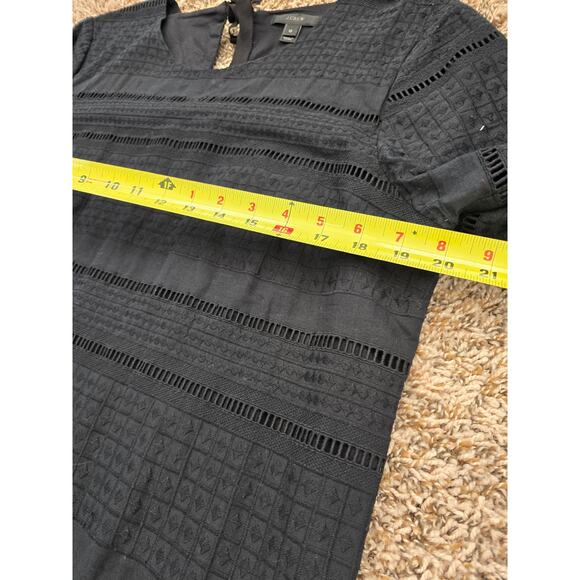 J.Crew Black Eyelet Shift Dress Size 10 | Bell Sleeve | Lined Cotton Boho Preppy - Picture 8 of 8